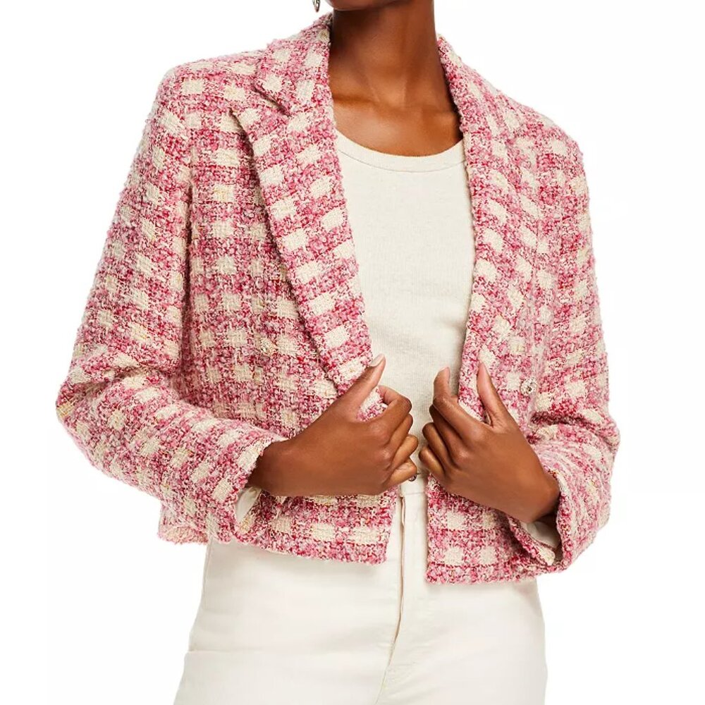 AQUA x Kerri Rosenthal Tweed Heart Elbow Patch Blazer100% Bloomingdale Exclusive - Picture 4 of 5